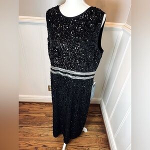 NEW Mac Duggal Embellished Midi Dress size 16 Black/Silver Cocktail Wedding